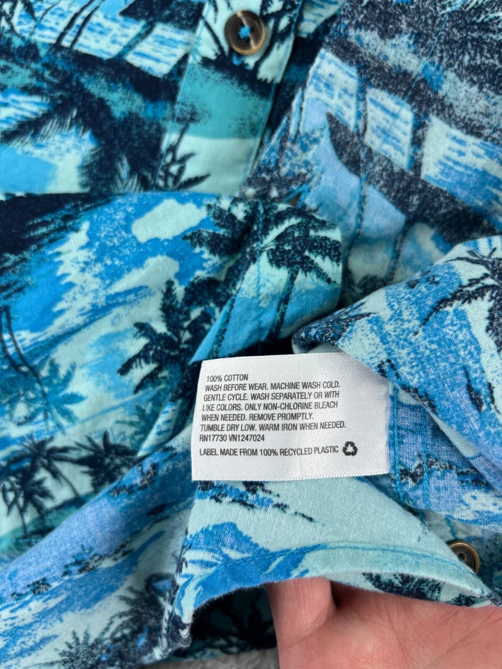 Рубашка чероки мужская очень большая с принтом Blue Palm Island на пуговицах гавайский хлопок - Изображение 4 из 4
