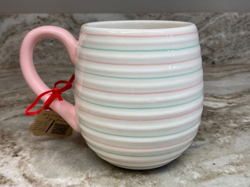Large Coffee Mug Pink Santa With Stripes Lang Design Hand Painted New - Picture 2 of 11