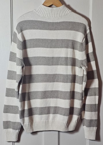 VTG Chaps Sweater Men Size L NWT Tan Ivory Striped Pullover Zip Neck Academia - Picture 11 of 24