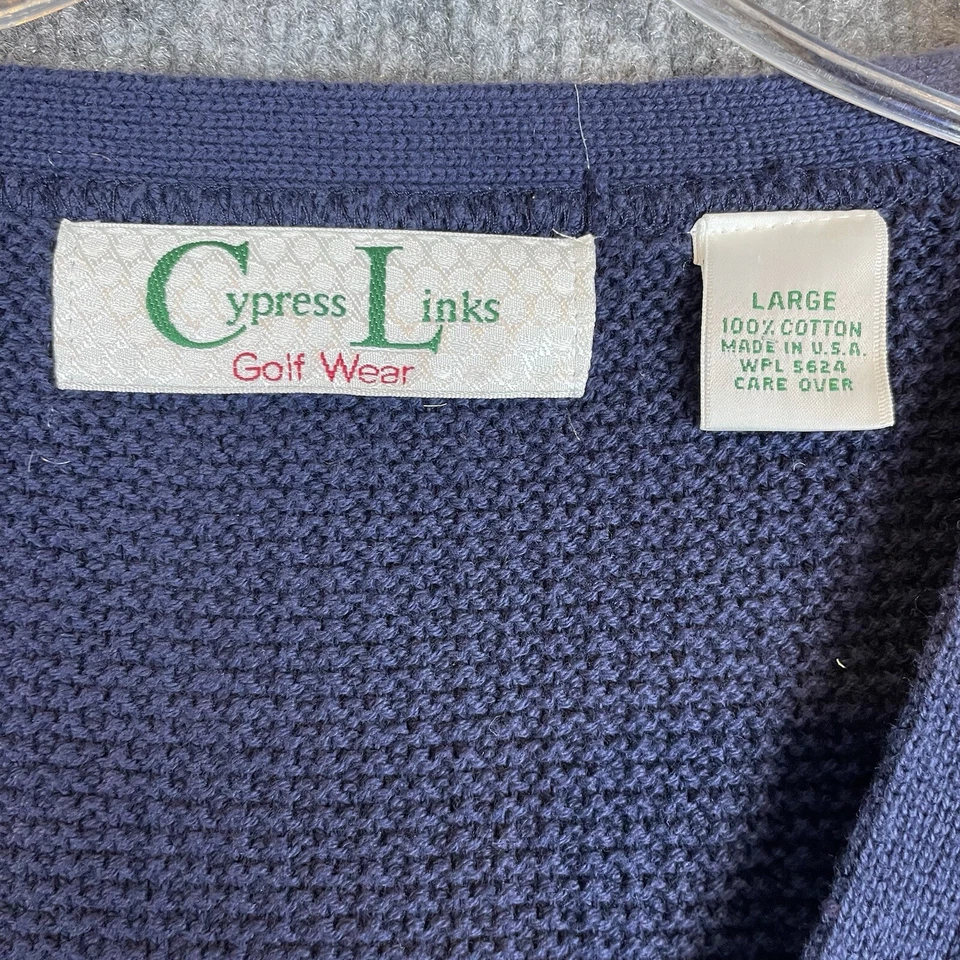 Cárdigan Suéter Vintage Años 90 Eslabones Ciprés Para Hombre L Azul Marino Grueso Hecho en EE. UU. Foto 4 de 4