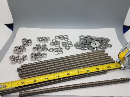 3/8" Stainless Steel Threaded Rod 9.5 Inch, 10 Pcs w/ Stainless Nuts and Washers - Picture 4 of 4
