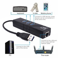 3 Ports Usb 3.0 Gigabit Ethernet Lan Rj45 Network Adapter Hub To 1000mbps For Pc 3 Ports Usb 3.0 Gigabit Ethernet Lan Rj45 Network Adapter Hub To 1000mbps For Pc