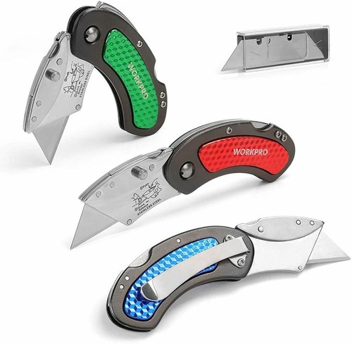 WORKPRO 6PC Folding Utility Knife Set Quick Change/Back-lock w/20PC Extra Blades - Picture 2 of 6