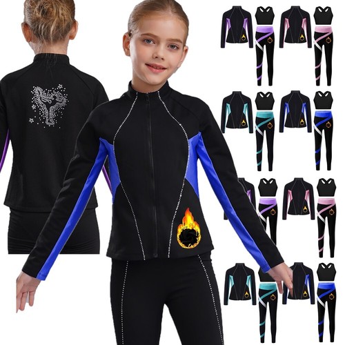 Kids Girls Sweatshirt +Leggings+Vest Color Block Rhinestones 3Pcs/Set Workout - Picture 3 of 53