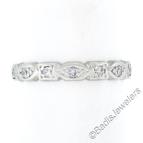 Antique Platinum 0.15ctw Diamond Alternated Marquise & Square Eternity Band Ring - Picture 6 of 9