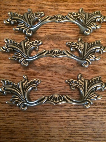 3" Center French Provincial drawer pulls Shabby Chic Handle Brass NEW Lot of 6 - Picture 7 of 11