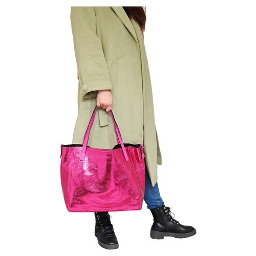 Bolsos 2 en 1 de mujer de imitación de cuero metálico brillante grandes de hombro Shopper Weekender - Imagen 17 de 30