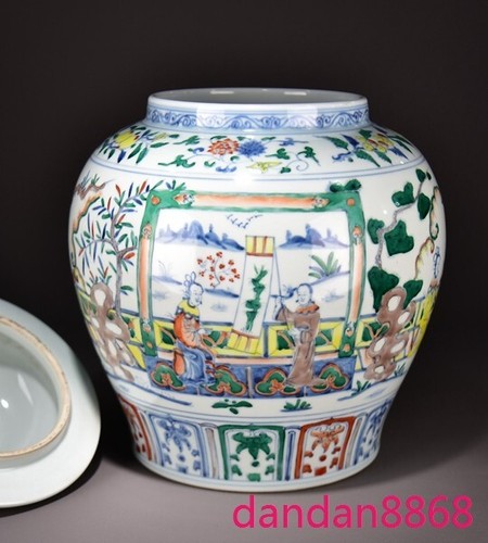 Antigua China Doucai Porcelana 12" Personaje Historia Vajilla Tanque Olla Tarro Estatua - Imagen 2 de 9
