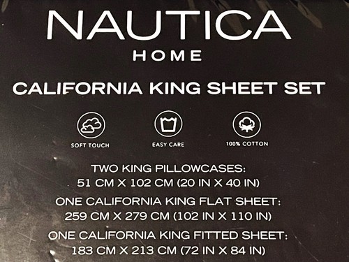 Nautica Calif. King Soft Touch Sheet Set Dark Blue 100% Cotton DP Bedroom - Picture 5 of 7