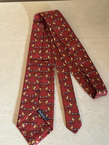 Burberry Tie Men's Red Gold Chicken Print 100% Silk Necktie - Picture 8 of 12