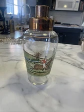 Cocktail Shaker Emaille ROYAL MAIL Hand Painted Glass Brass England mid century