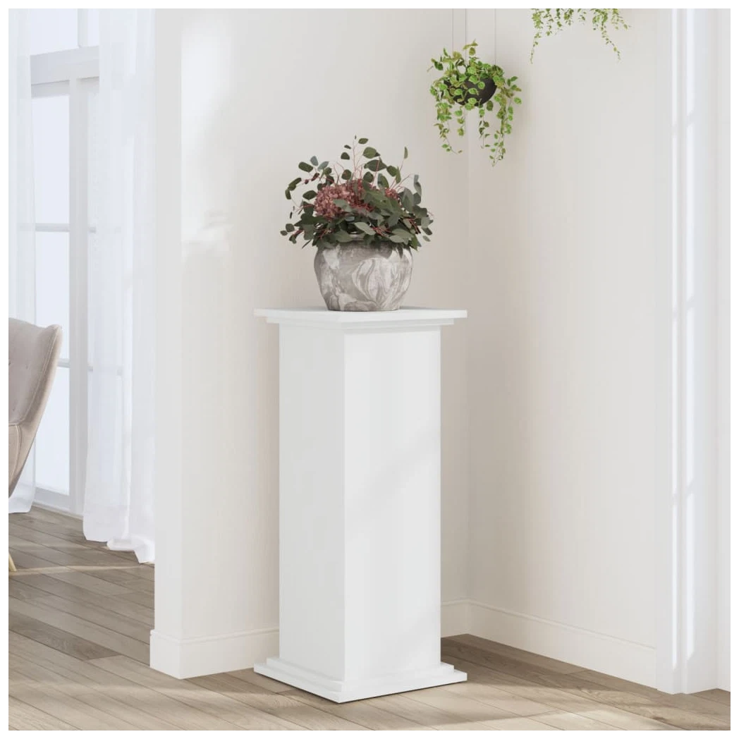 Plant Stand Modern White Engineered Wood 33x33x80cm Indoor Outdoor Display Shelf
