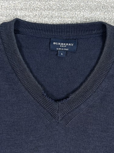 Burberry Golf Logo Sweater Mens Large Blue Merino Wool FLAWS! - Picture 2 of 15