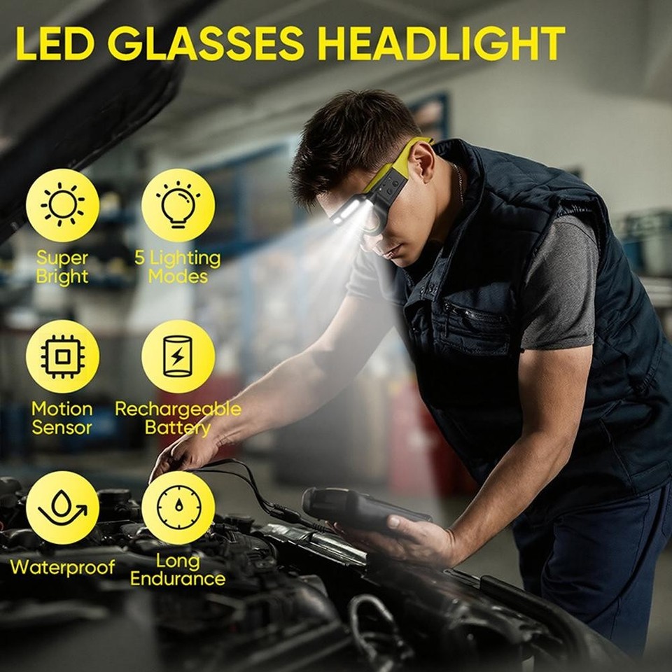 Eyeglass Sign Led Rechargeable LED Light Up Safety Glasses Headlamp Hands Free Work Light ...