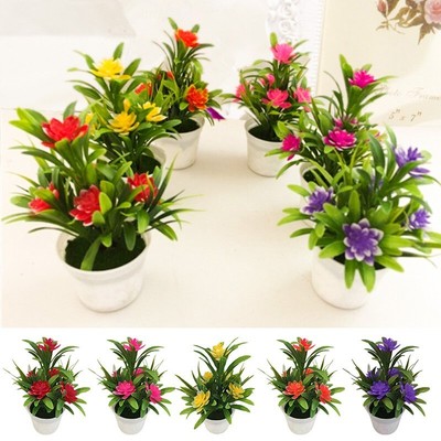 18cm Realistic Artificial Flowers Plant In Pot Outdoor Home Office Decor Use New
