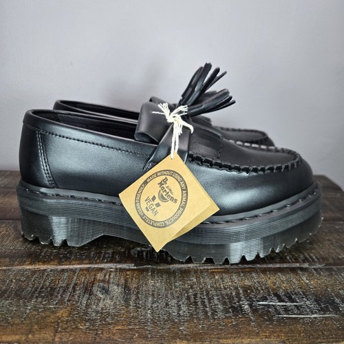Dr Martens V Adrian Quad Mono Womens Size 10 Leather Tassel Loafer Shoes Black