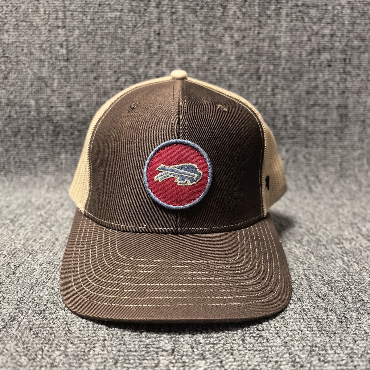 '47 Brand Buffalo Bills NFL Trucker Snapback Brown Tan Mesh Hat Round Patch