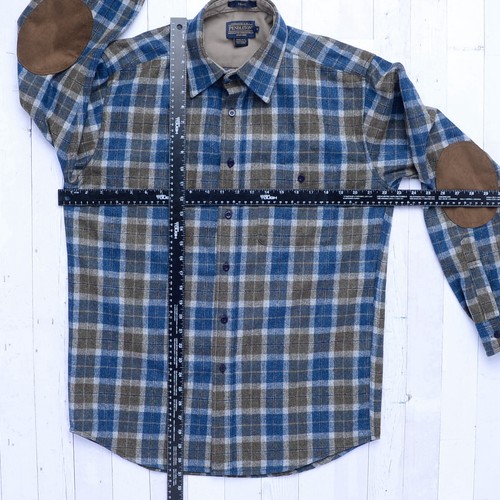 Camisa Pendleton Trail Para Hombres M Marrón A Cuadros Lana Codo Parche Abotonable Exterior - Imagen 6 de 7