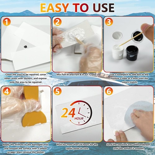 Kit de reparación de recubrimiento de gel para barco relleno epoxi de fibra de vidrio para astillas grietas agujeros - Imagen 7 de 11