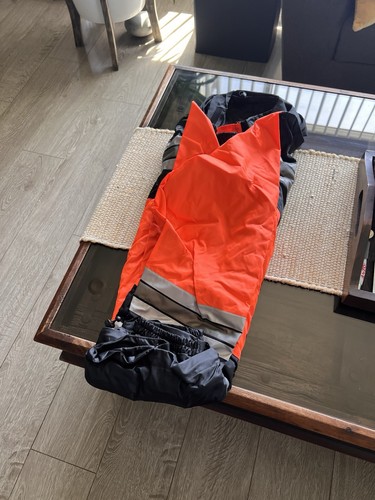 Harley Davidson Rain Suit Mens Sz LARGE Orange Hi-Vis 98275-08VM Stowable Hood - Picture 6 of 8