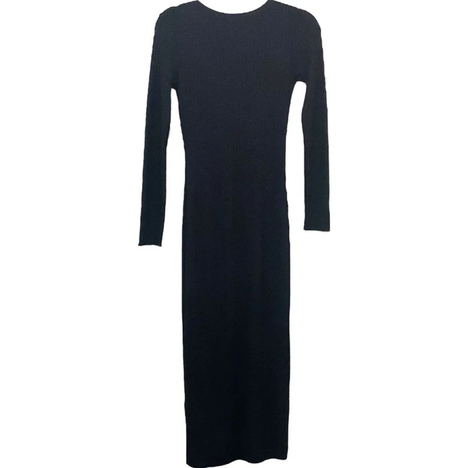 Vestido midi suéter tejido acanalado negro ZARA - manga larga cuello en V con abertura frontal M Foto 4 de 4