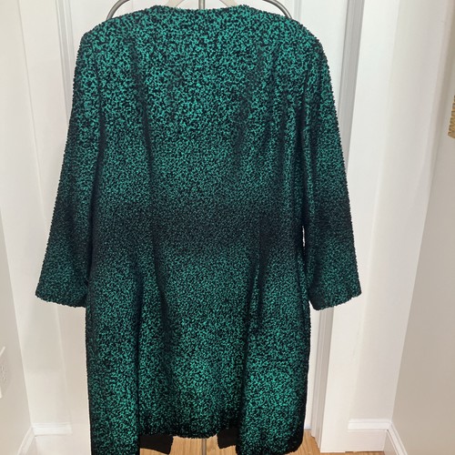 Escada Coat Sz 46 Silk Wool Blend Emerald Green Black textured Snap Close - Picture 18 of 23