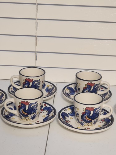 Buffalo China Demitasse Cup & Saucer Rooster Olive Garden Set/4 + 2 Extra Saucer - Imagen 4 de 7