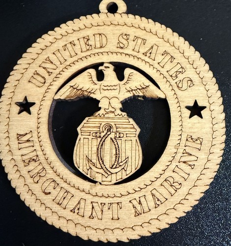 United States Merchant Marine 3" Durchmesser Lasergravur Holzornament - Bild 1 von 2