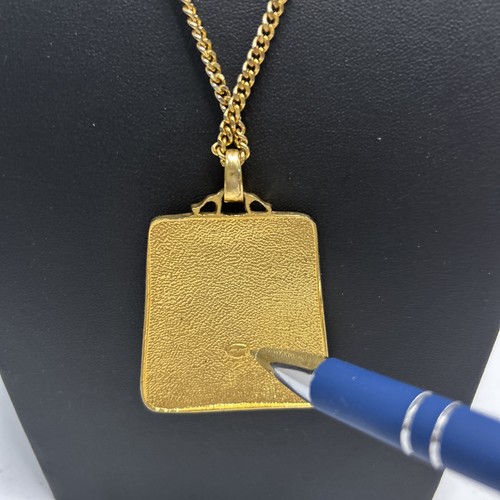 Vintage Thailand Gold Toned Chain Necklace Enamel Pendant Floral Yellow Design - Picture 7 of 9