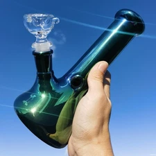 7.5" Heavy Smoking Glass Bongs Grey Hookah Reflective Water Pipe W/ 14mm Bowl 