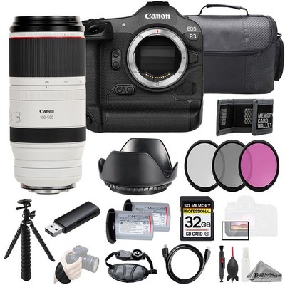 Canon EOS R3 + RF 100-500mm f/4.5-7.1 L IS USM Lens+32GB+Ext Bat+3PC Filter-Kit