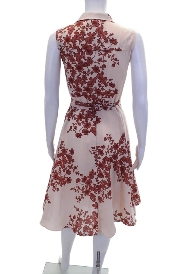 Nanette Lepore Womens Silk V-neck Sleeveless Floral Belt Dress Pink Size 8 - Image 4 of 4