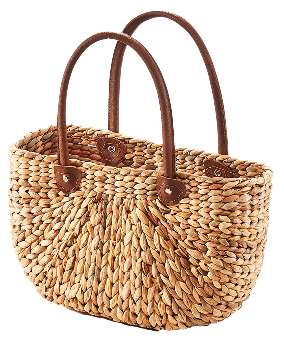 Korb Für Markt Und Strand Vintage Geflochtener Einkaufskorb Aus Kunststoff – Große Strandtasche Für Picknick, Shopping & Urlaub