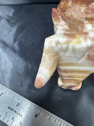 Vintage Hand Carved Bull Onyx Carved Marble Stone Sculpture 7" Figure Statue - Picture 8 of 8