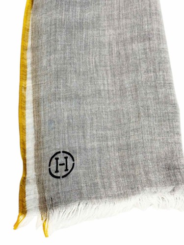 HERMES Grey w/ Gold Cotton Scarf - Picture 3 of 4