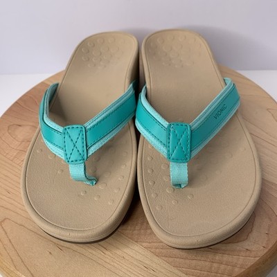 Vionic High Tide Womens 9 Teal Platform Flip Flops Sandals Orthotic Arch Support