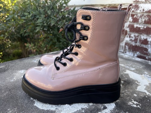 Call It Spring Boots Womens Sz 6 Combat Platform Mauve Pink Faux Patent Leather - Picture 4 of 16