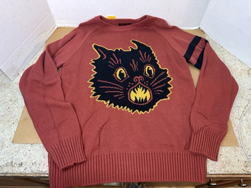 Beistle by Creepy Co Scared Black Cat Halloween Unisex Sweater Size Small Retro - Picture 3 of 8