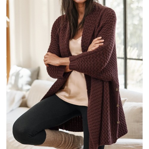 Garnet Hill L Button-Detail Oversized Cashmere Coatigan Gr. L weinrot