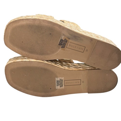 Sun Stone Women's Platform Wedge Sandals Raffia Double Strap Slides Size 10 - Picture 4 of 5