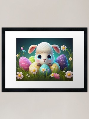 Kawaii Ostern Schaf mit gemaltem EA gerahmtes Wandbild Poster Leinwanddruck Bild