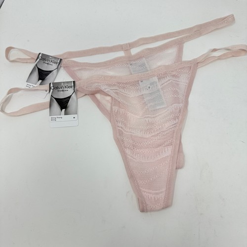 Neu 2 Calvin Klein String-Tanga Größe Medium durchgehend Spitze hellbraun QD3994-690 - Bild 3 von 7