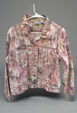 Vintage Chicos Design Cityscape Boho Art To wear Size 2 Cotton Jean Jacket Artsy