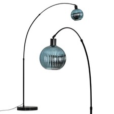 HOFSTEIN Cesaro Stehlampe aus Metall/Riffelglas in Schwarz/Blau mit Marmorfuß