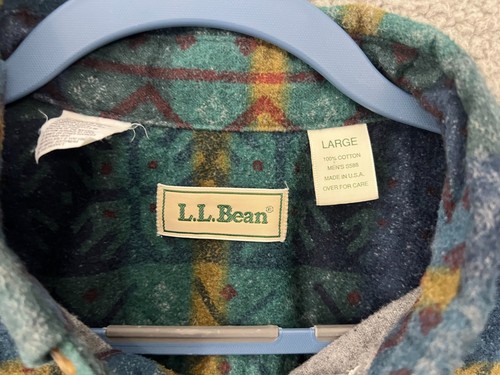 Vintage LL Bean Flannel Shirt Mens Large Southwest Tribal Aztec Heavy Made USA - Picture 2 of 10