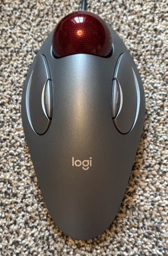 Logitech T-BC21 USB Wired Optical Trackman Red Marble Mouse Trackball - TESTED - Picture 2 of 7