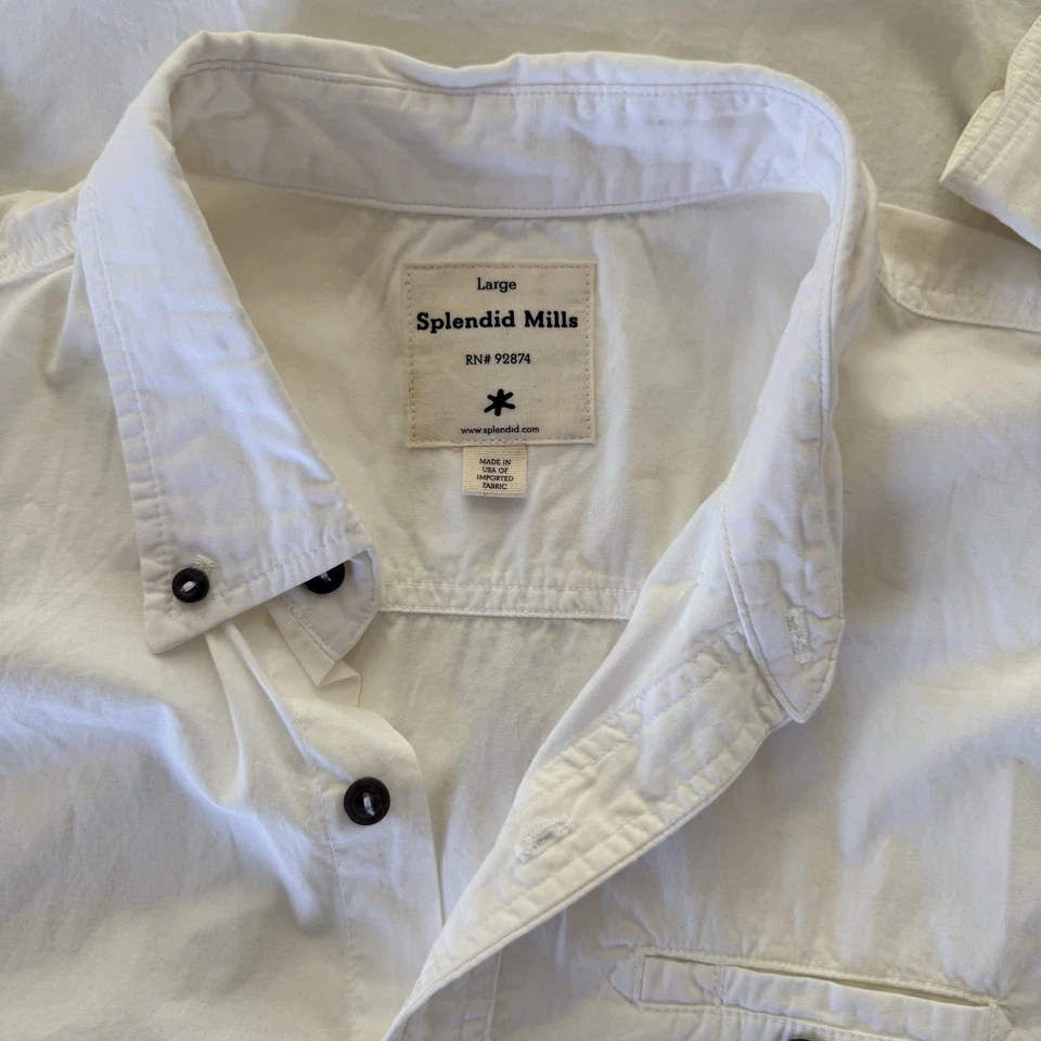 Splendid Men’s L White Long Sleeve Button Up Shirt  100% Cotton - Image 3 of 4