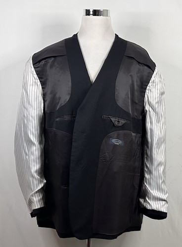 Pronot Uomo 58L Sport Coat 100% Wool All Black Two Button Lined Double Vented - Picture 7 of 8