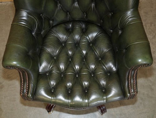 FULLY RESTORED ART DECO GREEN LEATHER CHESTERFIELD DIRECTORS CAPTAINS ARMCHAIR - Picture 7 of 23