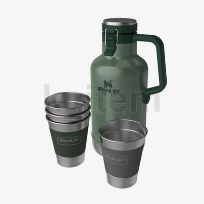 Stanley Classic Vacuum Growler Gift Set 64oz Hammertone Green 4 Cups Combo